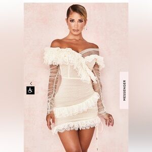 IVORY LACE FRILL MINI DRESS